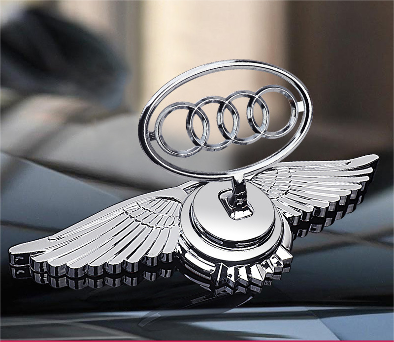 Audi engine hood logo with angel wings - 3D chrome metal emblem for car bonnet customization