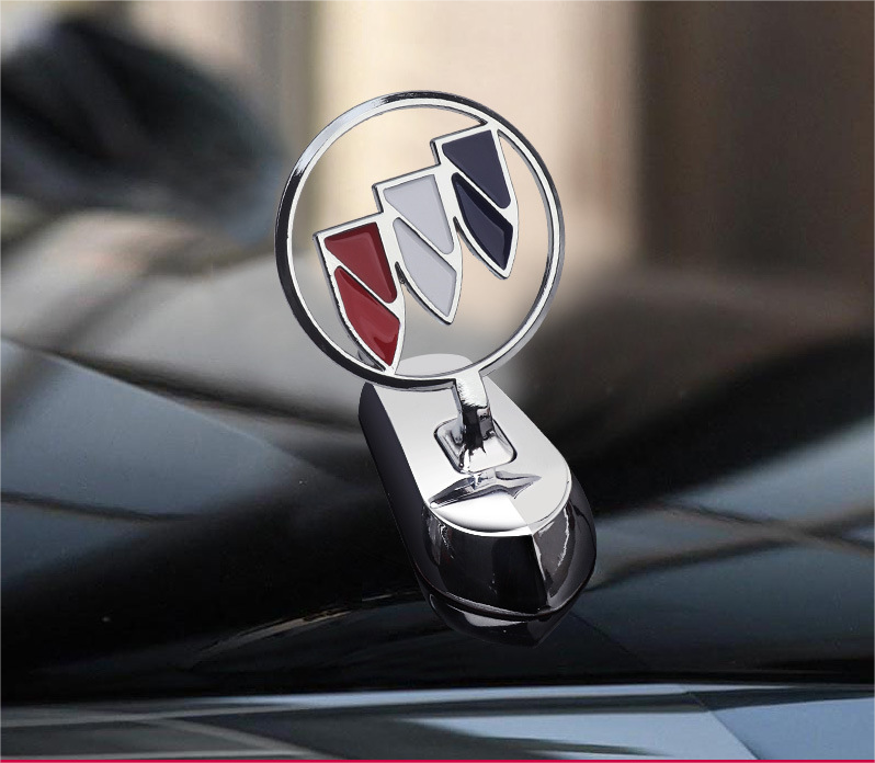 Buick engine hood tricolored shield logo with angel wings - 3D chrome metal emblem for car bonnet customization
