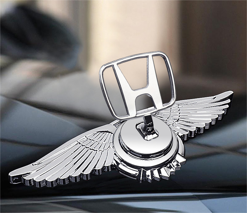 Honda engine hood logo with angel wings - 3D chrome metal emblem for car bonnet customization