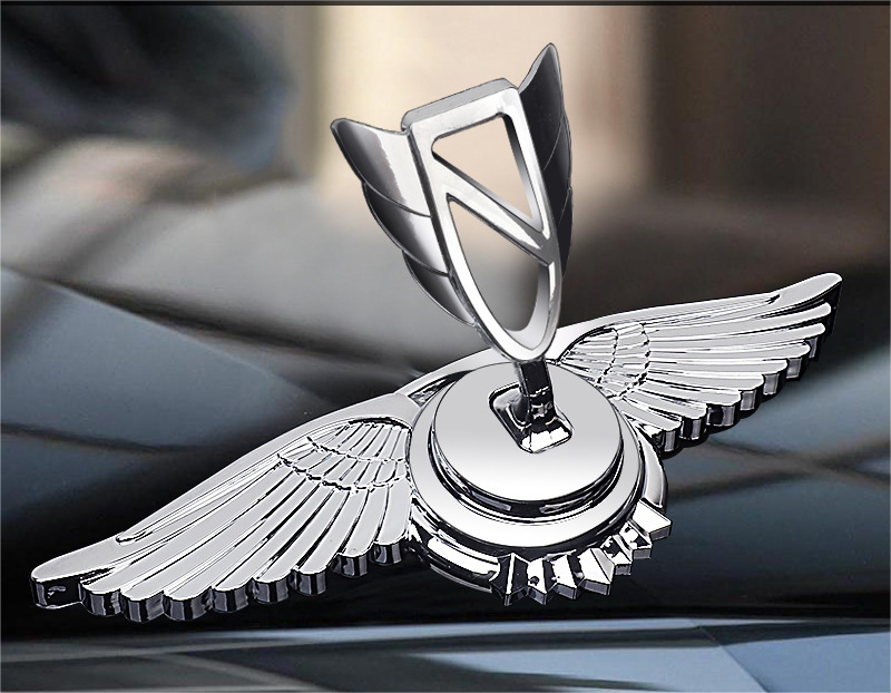 Luxury shield Z logo engine hood ornament with angel wings - 3D chrome metal badge for car bonnet customization

