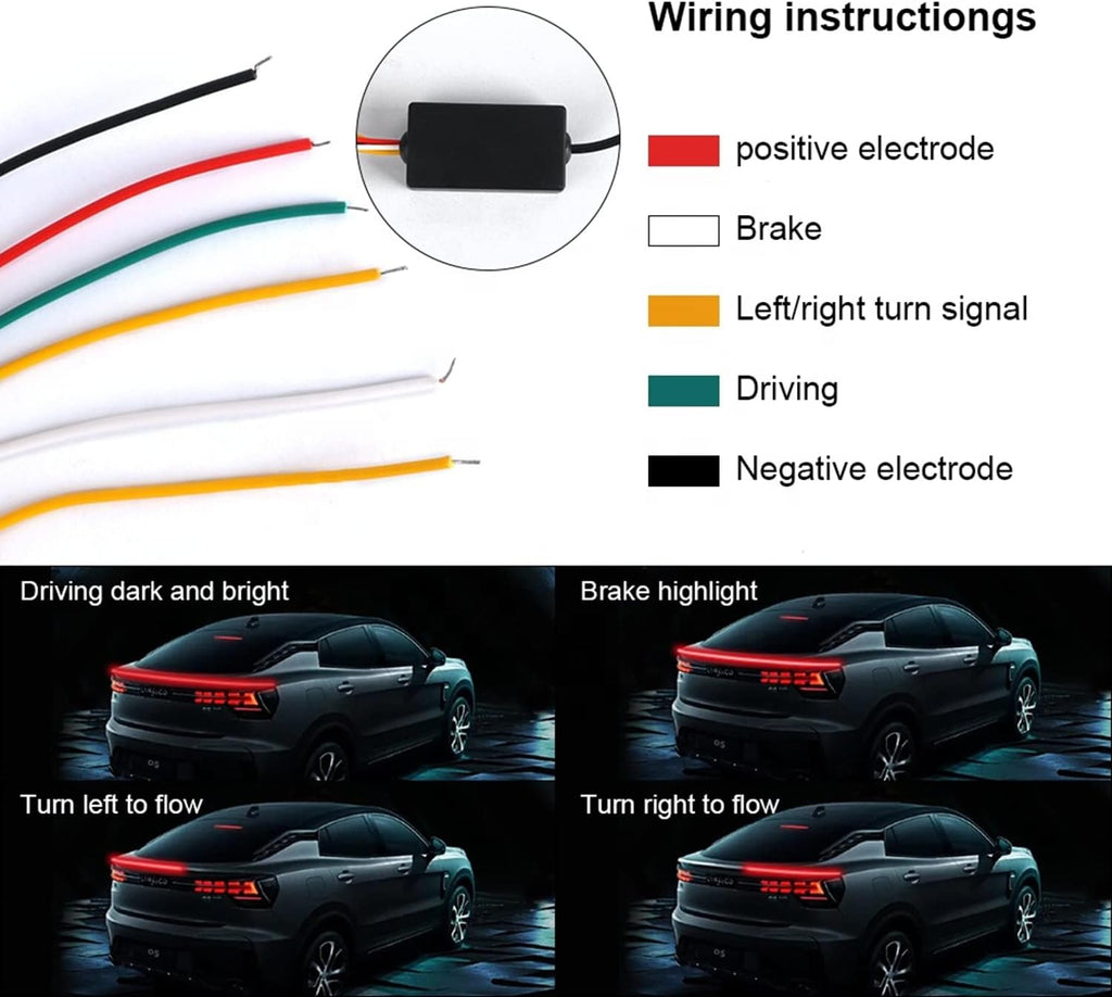 Universal Exterior Rear Roof Spoiler Tail Wing Splitter Carbon Fiber Accessories LED Strip Lights for Cars Driving Brake Turn Signal Running Warning Trim Lamp - VelosoleUniversal Exterior Rear Roof Spoiler Tail Wing Splitter Carbon Fiber Accessories LED Strip Lights for Cars Driving Brake Turn Signal Running Warning Trim Lampcar - accessories